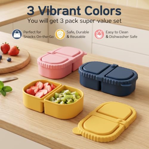 ICEROYCE 6 Pack Silicone Snack Containers, 2-Compartment