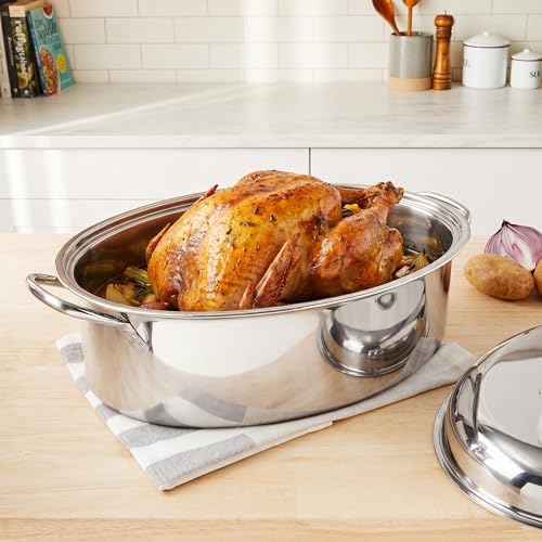 Fox Run Oval Roaster Set, Stainless Steel, 10-Quart