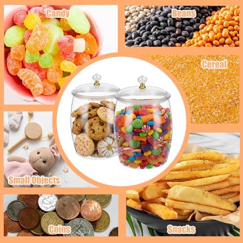 COMNICO 4 Pcs Candy Jars with Lids, Clear Plastic Cookie Airtight