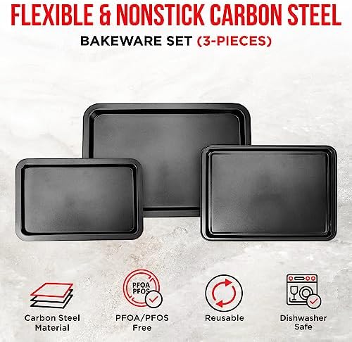 3 Piece Set Nonstick Carbon Steel Oven Bakeware -Professional Quality