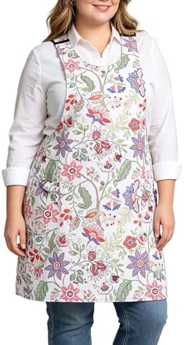 Plus Size Cross Back Apron for Women Canvas Adjustable with 2 Large