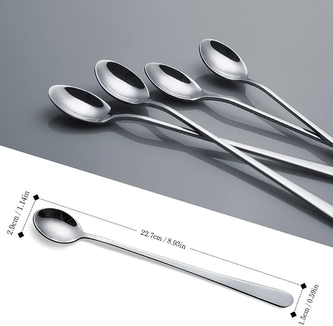 IQCWOOD Long Handle Ice Tea Spoons, 9-Inch Coffee Ice Cream Stainless Steel - Image 2