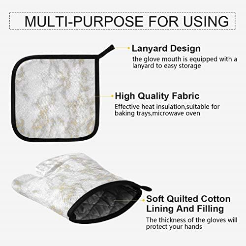 QMXO Gold Line Marble Texure Oven Mitts Quilted Cotton Lining