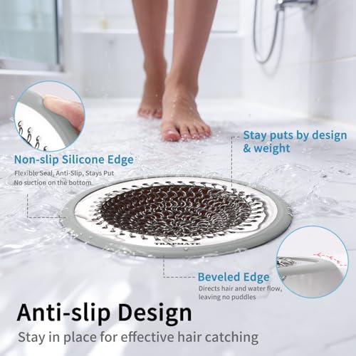 TRAPMATE Shower Drain Hair Catcher, Patented Bathtub Stopper Drain