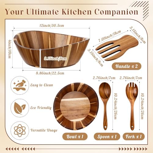 LemonRoad Wooden Salad Bowls Set 12 inch Wavy Large Acacia Wood