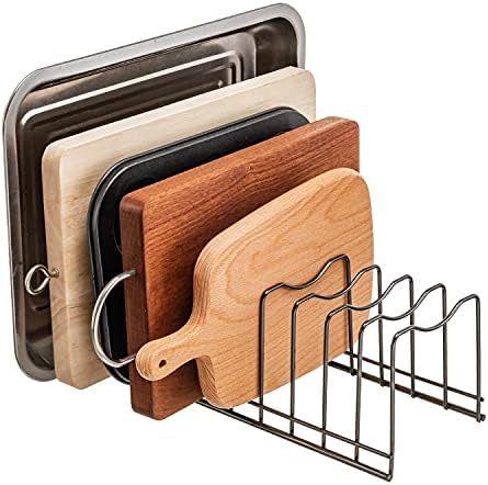 Pot Lid Holder Organizer, Kitchen Countertop Storage Rack Cutting Boards, Bakeware, Pots & Pans, Serving Trays, Reusable Containers in Cabinet Pantry, Stainless Steel