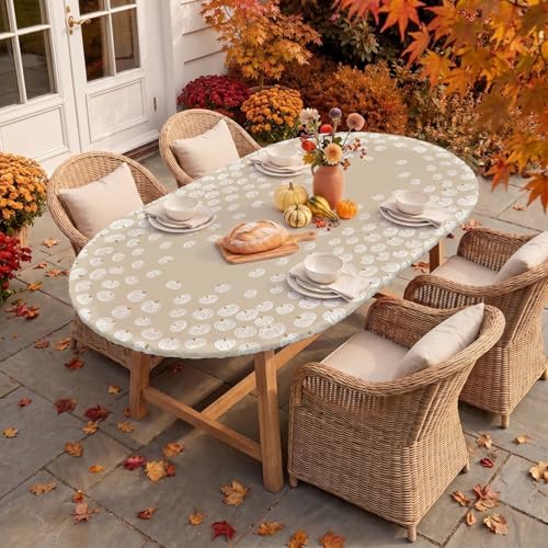 Horaldaily Fall Fitted Tablecloth for 64x44 Inch Oval,Cute Pumpkin