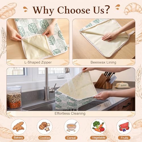 Reginary 3 Pack XL Beeswax Bread Bags, 17x13 Inch
