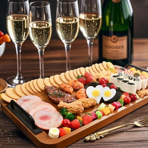 Large Wooden Charcuterie Board with Handles Long BBQ Serving Tray