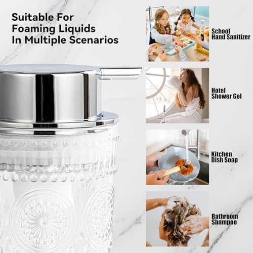 Glass Foaming Soap Dispenser for Bathroom with Silvery Foam Pump