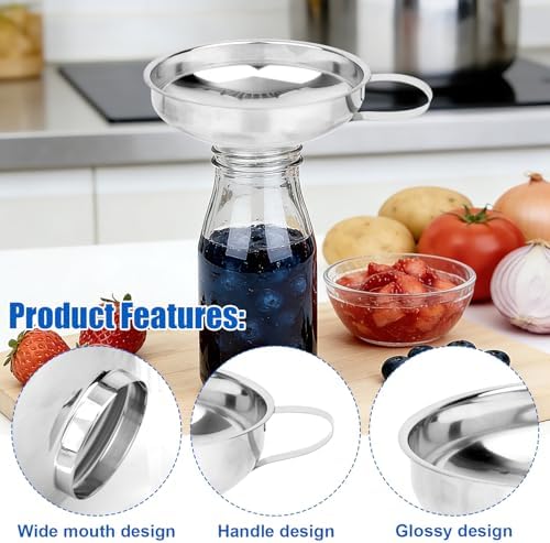 8pcs Food Canning Funnels Set for Wide Mouth & Regular Mason Jars, 3