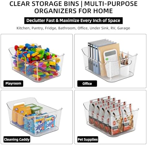 12 Pack Clear Plastic Storage Bins with Handles