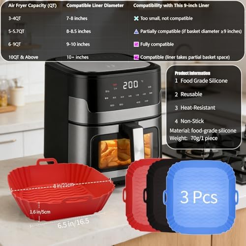 2 Pack Air Fryer Liners,8 Inch Silicone Airfryer Liners,Air Fryer