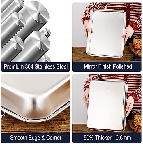 Stainless Steel 304 Small Baking Sheet Pans 9.3x6.9x1.1" Cookie Tray