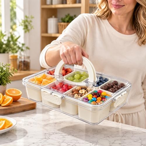 Snack Containers with Lids, 8 Compartment Bento Snack Box for Adults &