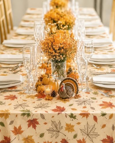 Pureegg Polyester Fall Tablecloth 60" x 84" 1 Pack Autumn Leaves