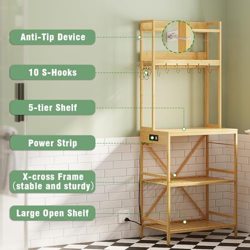 Trironsun Bamboo 5-Tier Bakers Rack, Microwave Stand (Nature)