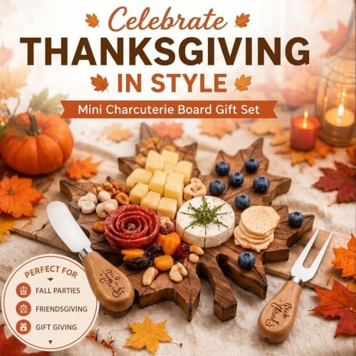 Nuenen 1 Set Fall Maple Leaf Mini Charcuterie Board Gift, 8.3 x 7.5 in