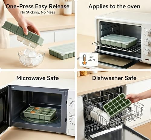 1 Tbsp Silicone Freezer Tray, 3 Pack with Lids & spoon, BPA-Free