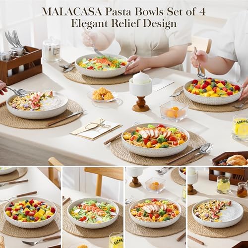 MALACASA Pasta Bowls 48 Oz, 9.5 Inch Large Salad Bowls, Modern Relief
