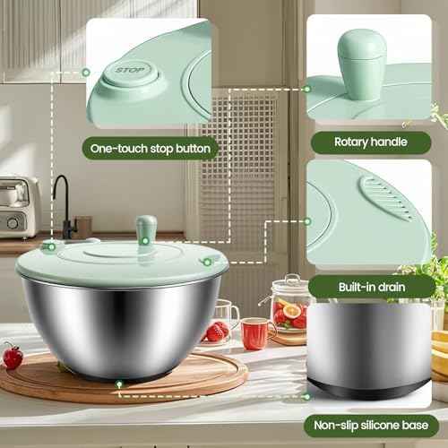 Stainless Steel Salad Spinner 3-in-1, One-Touch Stop and Non-Slip