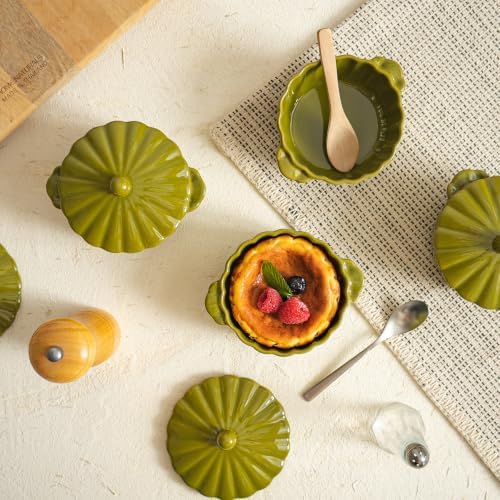 4-Pack Ceramic Casserole Dishes with Lids (Moss Green)
