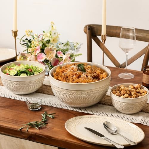 Ceramic Mixing Bowls Set of 3, Large Nesting Serving Bowls