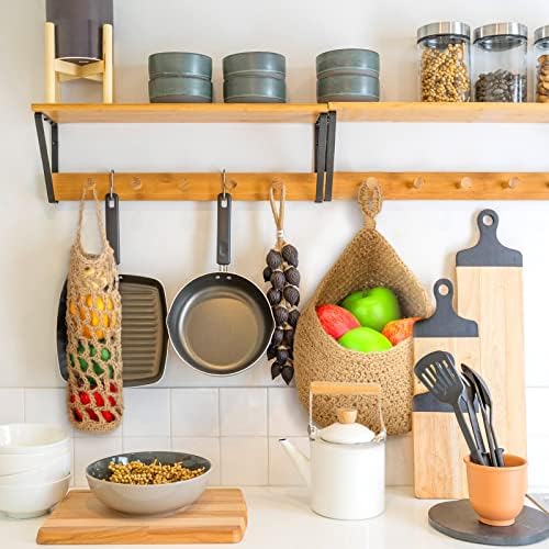 Xuhal 4 Pcs Jute Hanging Fruit Basket Wall Storage, Classic Style