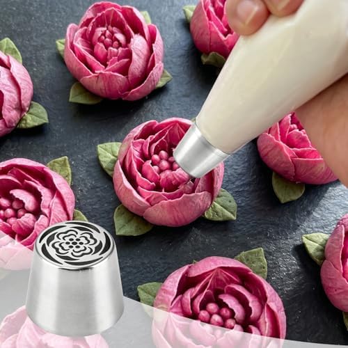 Large Flower Russian Piping Tips Set, Stainless Steel Rose Floral
