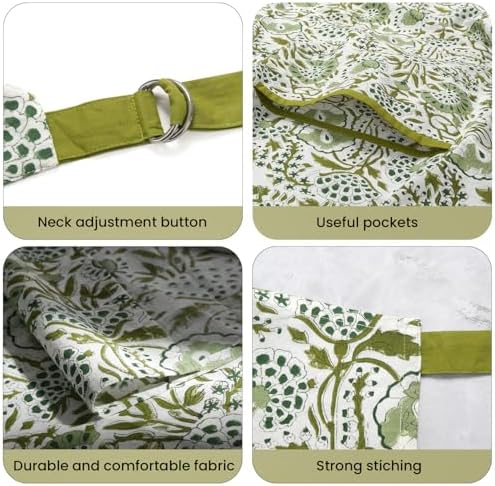 CPC Block Print 100% Cotton Floral Kitchen Apron With Neck Tie