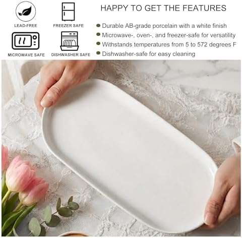 Oval Platter Oval Trays 2 Pack for Entertaining, White Plates Serving