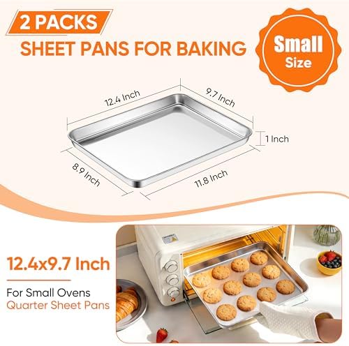 LIANYU Stainless Steel Baking Sheet Pans, 12.4x9.7 Inch Quarter Sheet