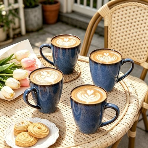 MONITO 17 OZ Coffee Mugs Set of 6, Large Ceramic Blue Coffee Mugs Set