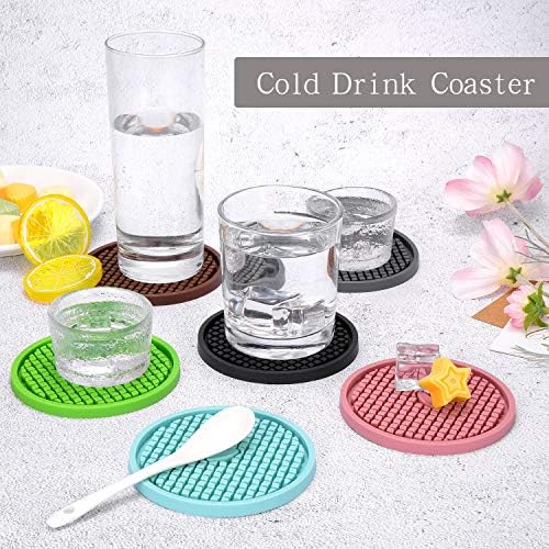 ME.FAN Silicone Coasters [6 Pack] Thickened Drink Coasters with Holder