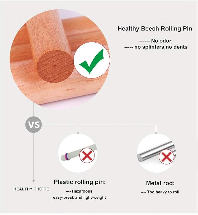 Non-stick Rolling Pin Wood Dough Roller Classic - Image 3