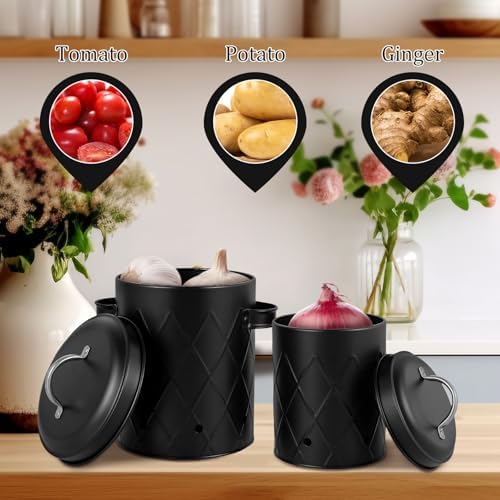 2Pcs Onion Storage Canisters, 2 Sizes Potato Storage Bins, Carbon