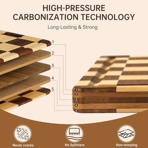 THETCHRY Checkered Cutting Board for Kitchen, Bamboo Wooden Cutting