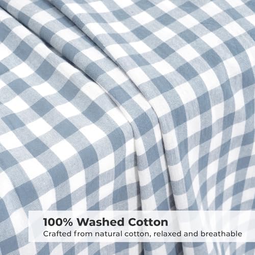 PartyDelight Gingham Ruffled Tablecloth Blue/White Plaid Checkered