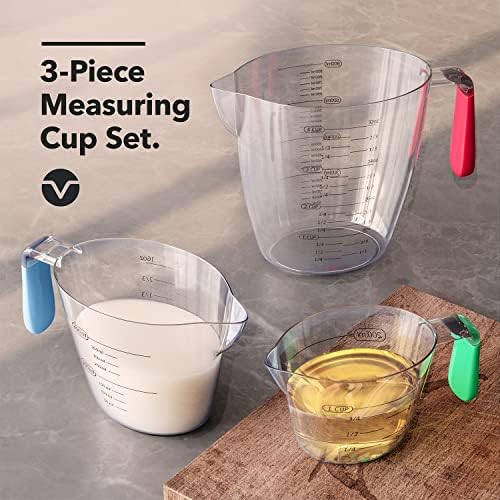 Vremi 3 Piece Plastic Measuring Cups Set BPA Free Stackable Measuring