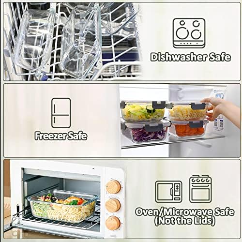 M MCIRCO 8 Pack 30 oz Glass Food Storage Containers, Gray