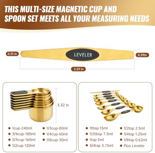Stainless Steel Magnetic Measuring Cups and Spoons Set of 15