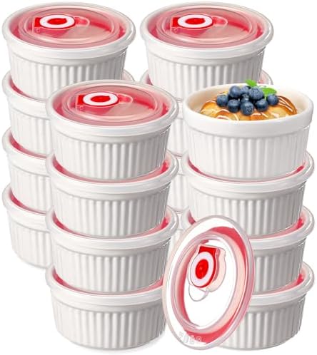 12 Pack White Ramekins 8 oz with Lids, Oven Safe Porcelain