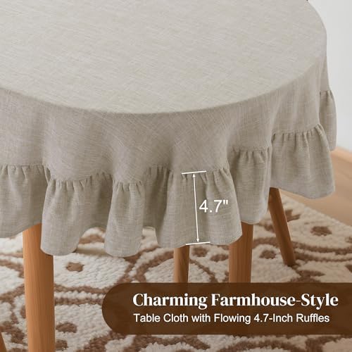 HOMBYS Oval Tablecloth 84 x 60 Inch with Scalloped Ruffle Edge