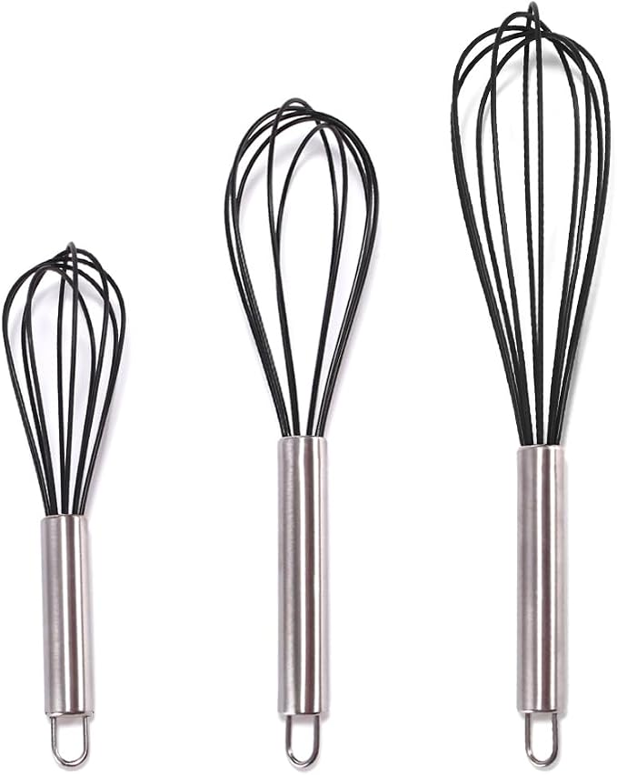 Silicone Whisk set of 3, 8+10+12in Kitchen Balloon Wire Whisks, Hand Egg Mixer by lelasety
