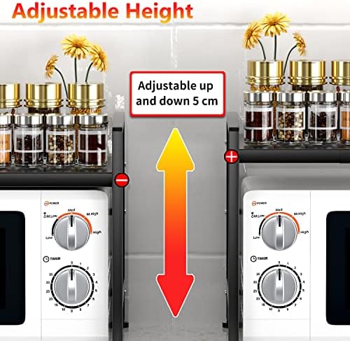 YIUKEA 2-Tier Expandable Microwave Stand with 6 Hooks