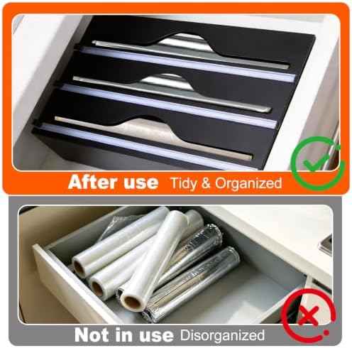 Wrap Dispenser Compatible with Saran, 3 in 1 Cutter Organizer, Black