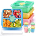 QQKO 4-Pack Divided Bento Snack Boxes with Sauce Cups