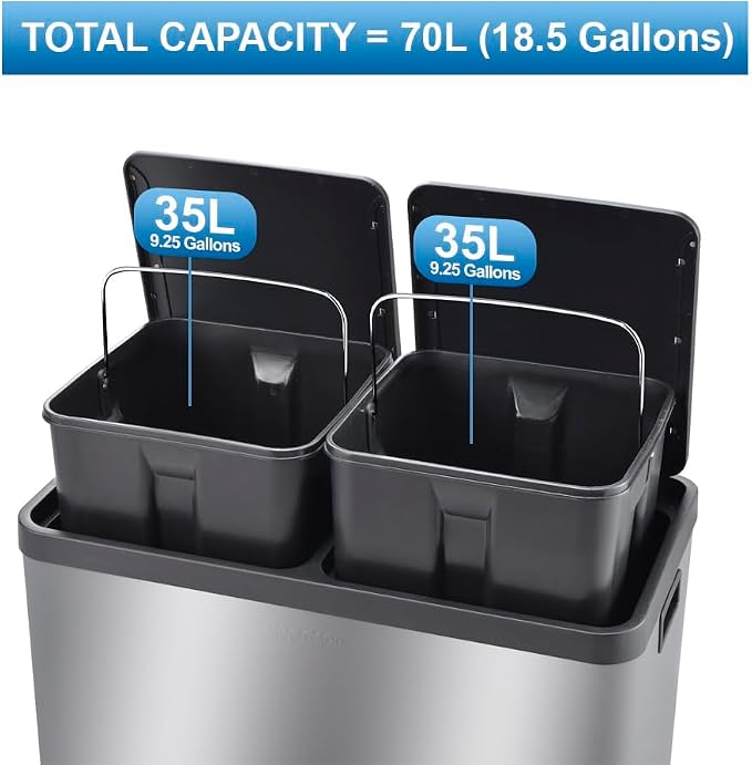 Step N' Sort The 18.5 Gallon Extra Large Capacity, Dual Trash and Recycling Bin - Image 5