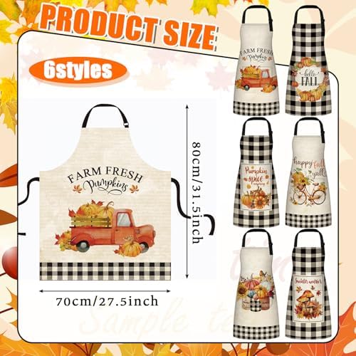 6 Pcs Thanksgiving Fall Kitchen Aprons with Pockets, Vivid
