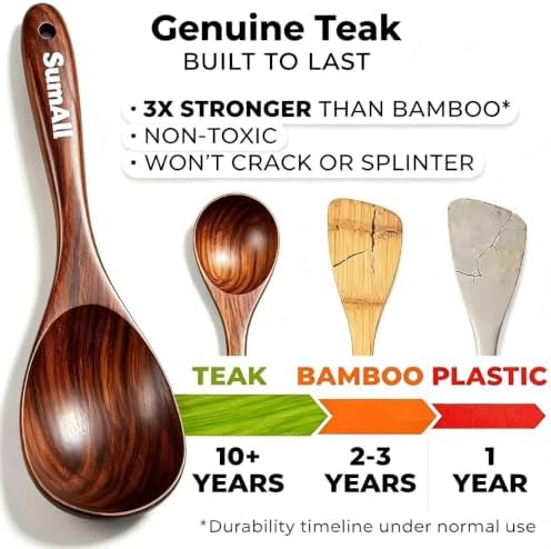 6-Piece Teak Wooden Utensil Set with Hooks
